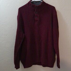 Lands’ End Men’s XL Maroon Button Mock Neck Sweater – Heavy Knit Pullover